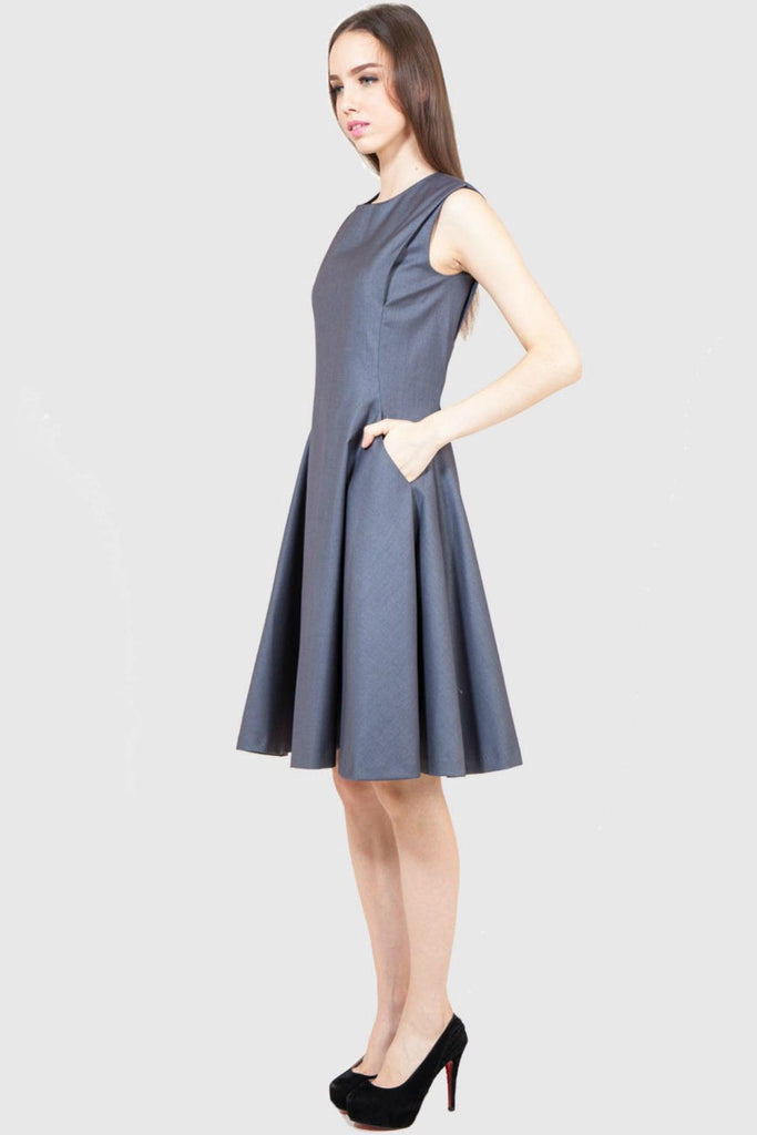 A Line Dress With Gold Zip Detail Grey - Ray & Luna