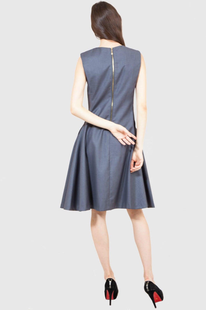 A Line Dress With Gold Zip Detail Grey - Ray & Luna