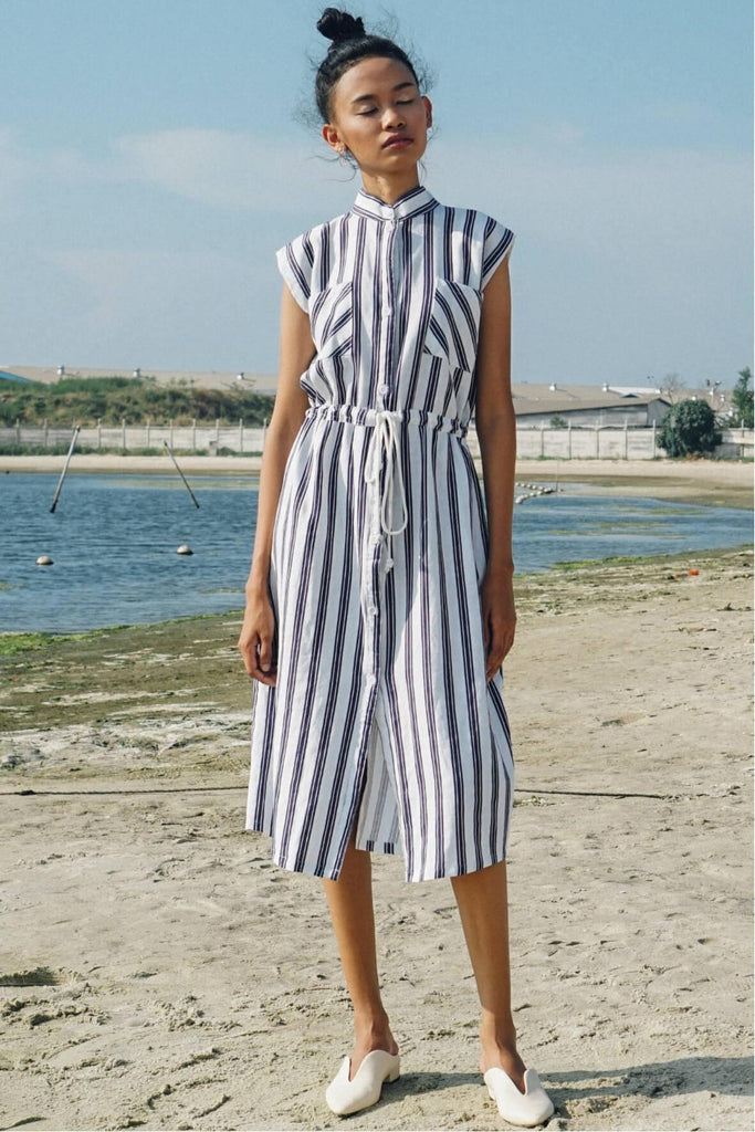 Blue Stripes Sleeveless Dress - Renoir