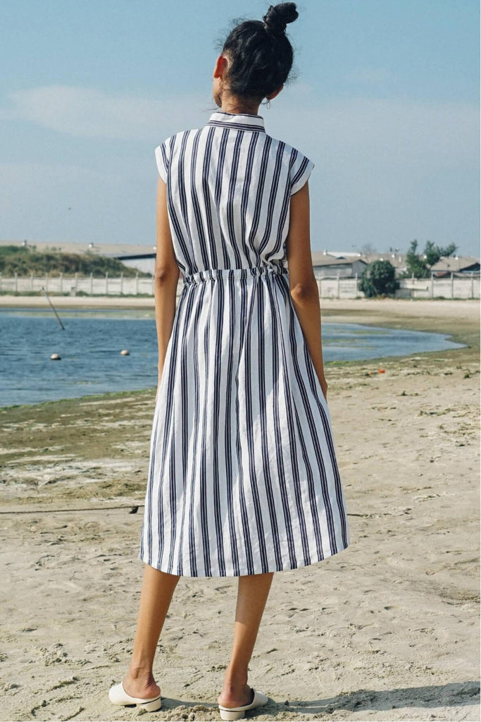 Blue Stripes Sleeveless Dress - Renoir