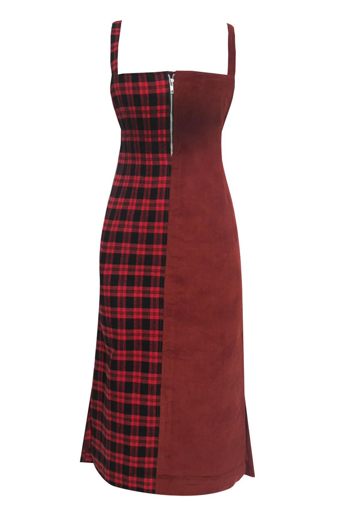 Tartan x Corduroy Slip Dress - Renoir