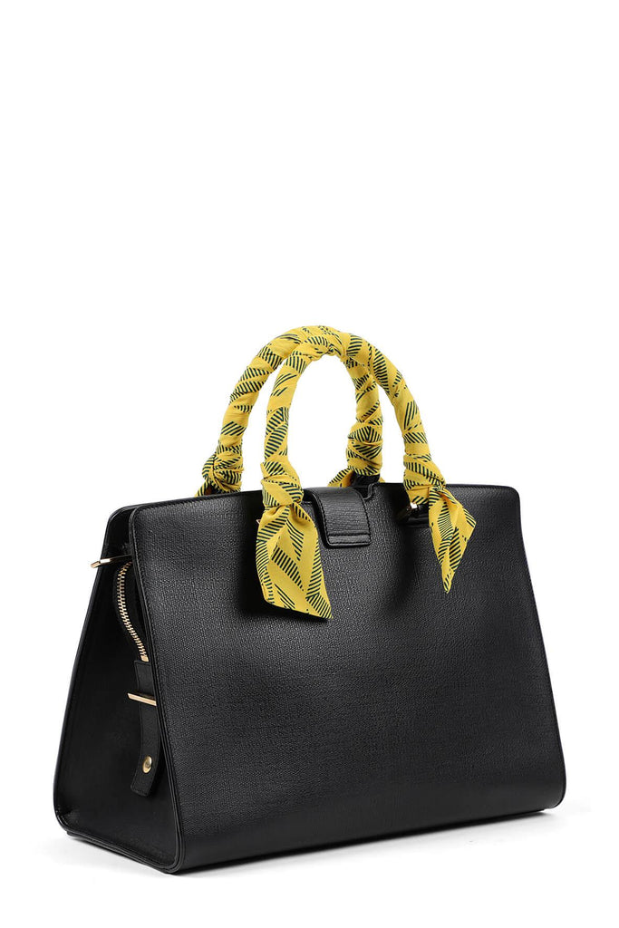 Small Cabas Chyc Tote Grained Black with Handle Wraps - Saint Laurent