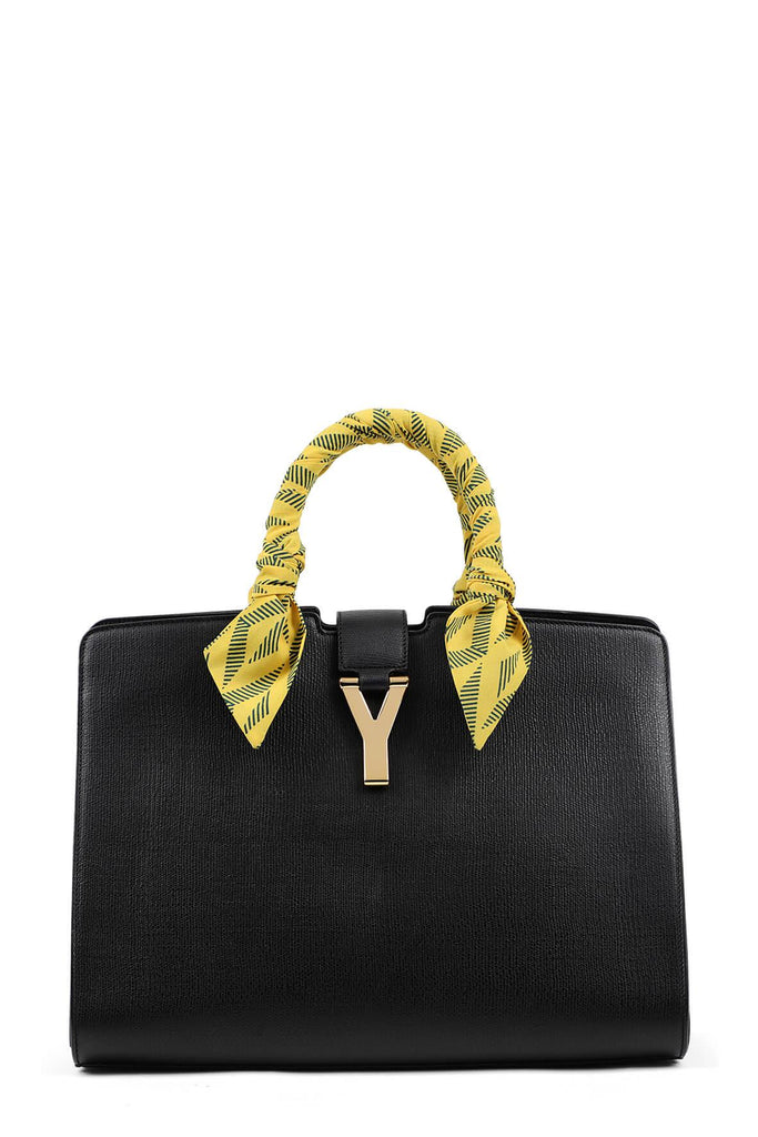 Small Cabas Chyc Tote Grained Black with Handle Wraps - Saint Laurent