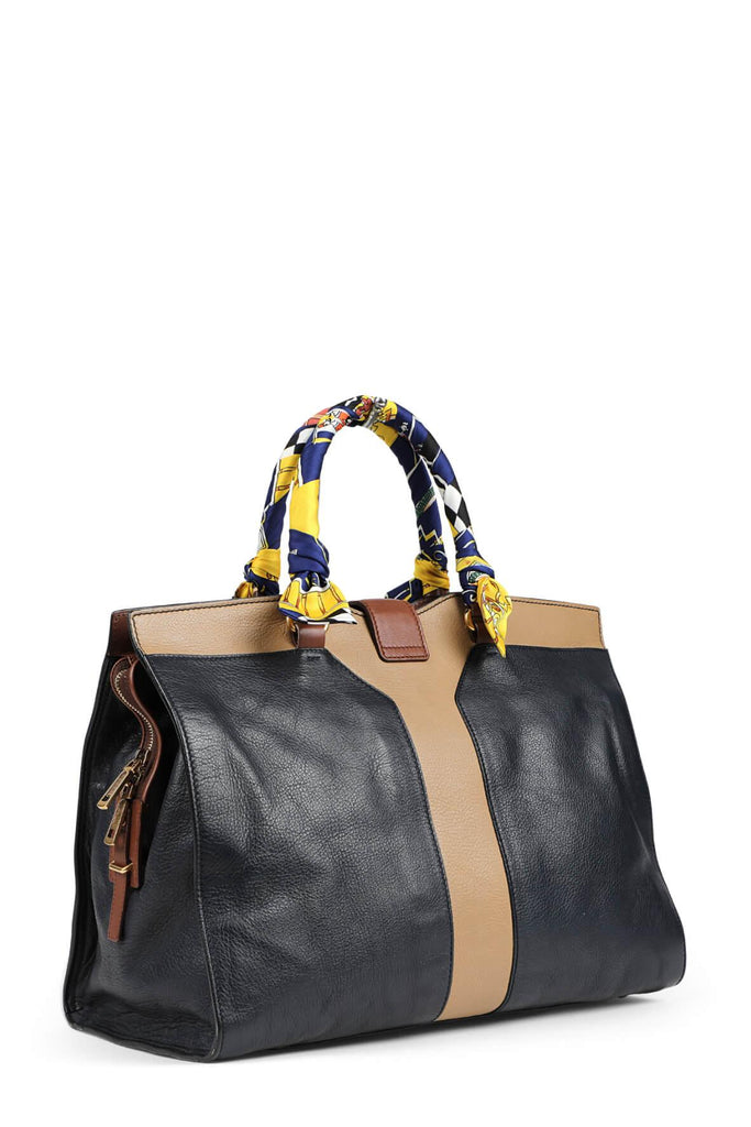 Cabas Double Y Chyc Tote Navy Brown with Handle Wraps - SAINT LAURENT