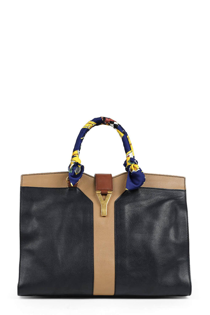 Cabas Double Y Chyc Tote Navy Brown with Handle Wraps - SAINT LAURENT