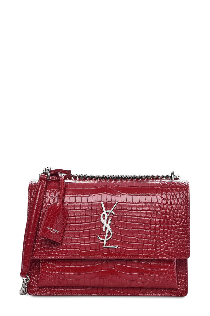 Medium Sunset Bag Crocodile Embossed Red with Silver Hardware - Saint Laurent