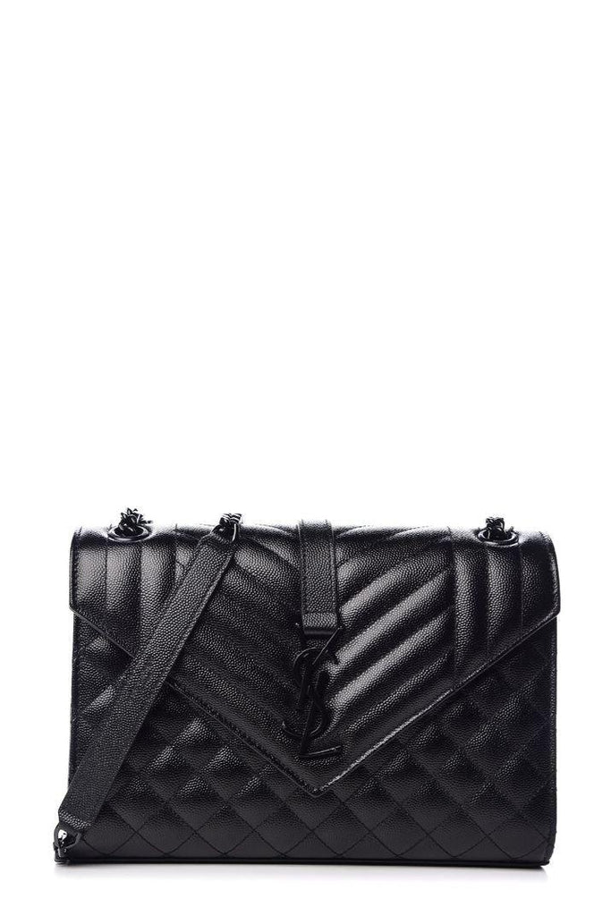 Medium Mix Matelasse Monogram Envelope Bag Black with Black Hardware - Saint Laurent
