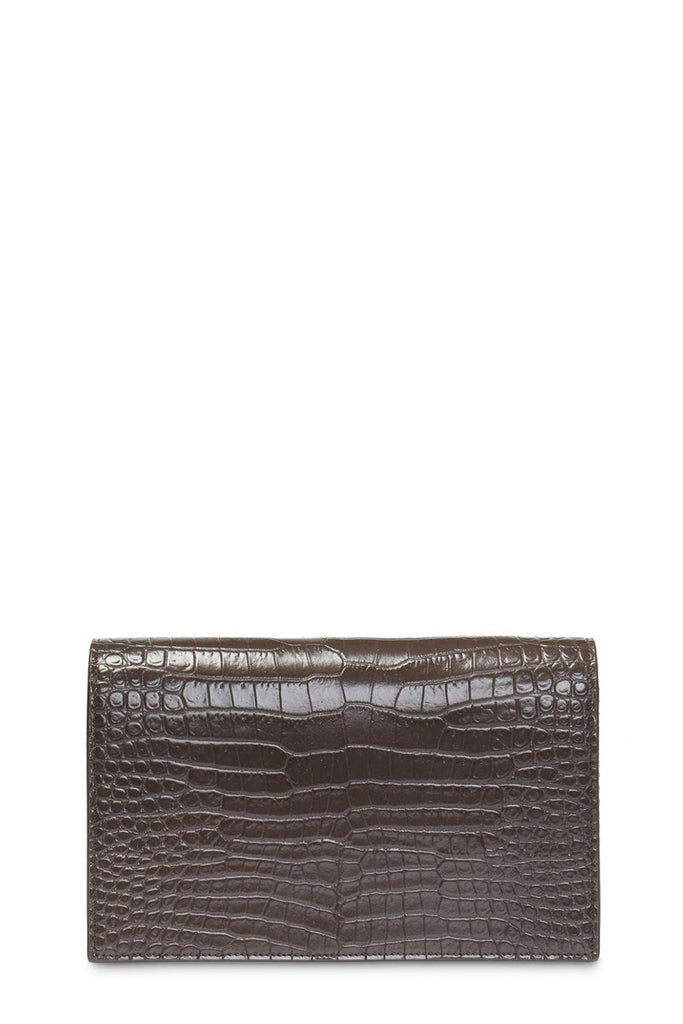 Monogram Small Kate with Tassel Crocodile Embossed Brown with Silver Hardware - Saint Laurent