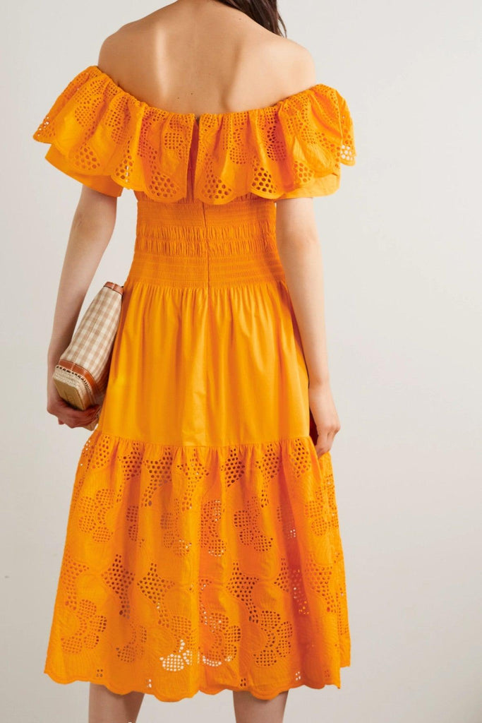 Off-the-shoulder Broderie Anglaise Cotton-Poplin Midi Dress - Self Portrait