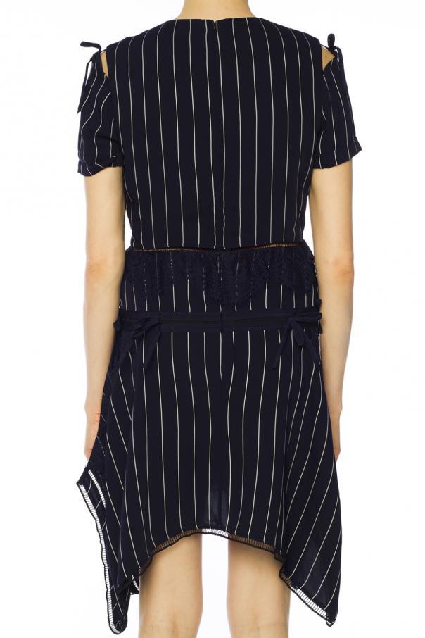 Navy Midi Romper Dress With White Stripes And Lace - Self Portrait