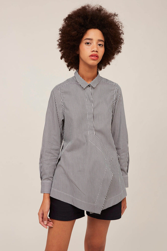Marble Sleeved Shirt in Bengal Stripe - Shirt Number White