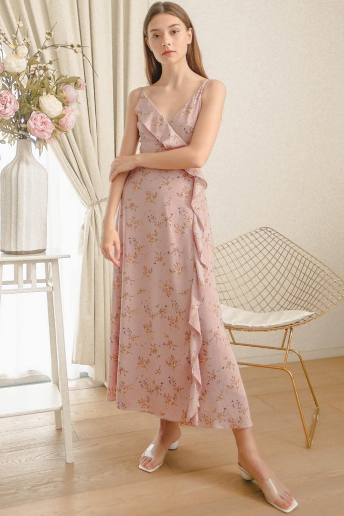 Billow Floral Dusty Pink Wrap Maxi Dress - The Allegro Movement