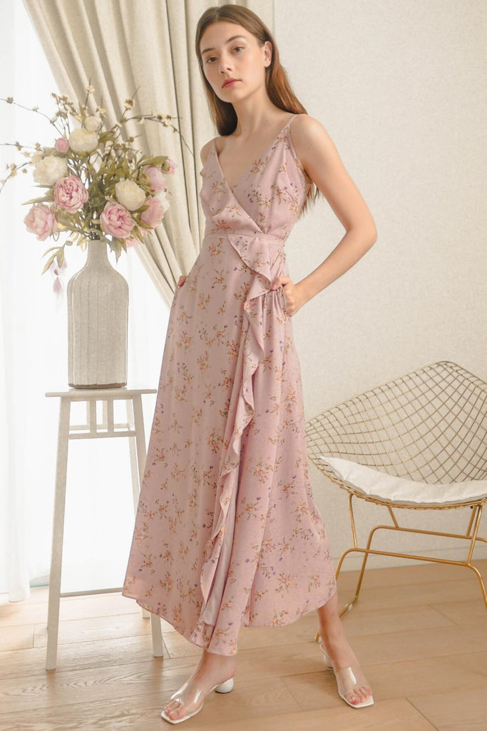 Billow Floral Dusty Pink Wrap Maxi Dress - The Allegro Movement