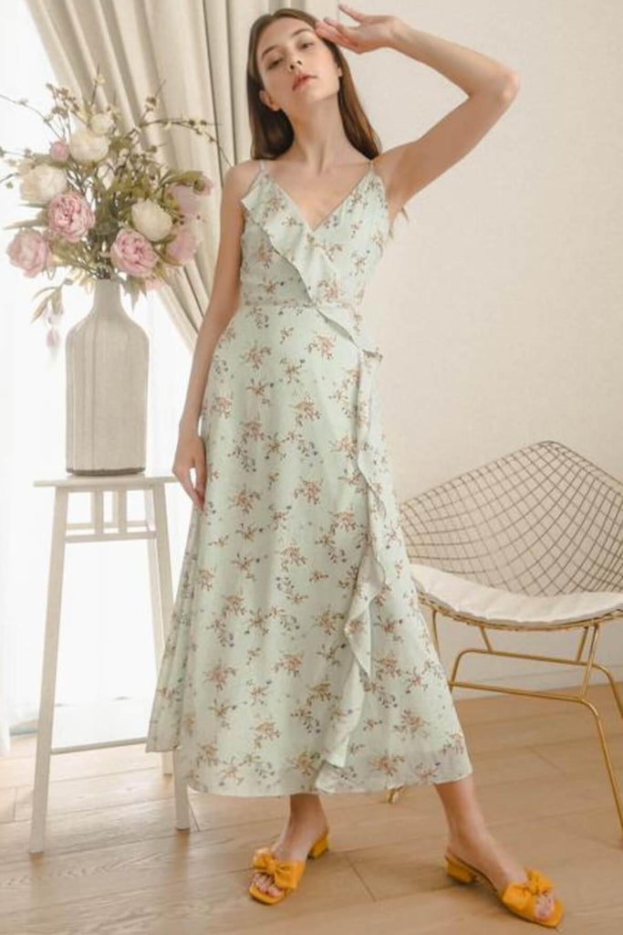 Billow Floral Mint Wrap Maxi Dress - The Allegro Movement