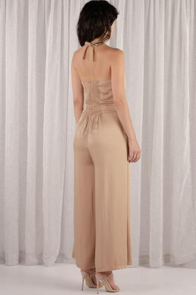 Amber Front Button Overall Jumpsuit in Latte - The Rushing Hour