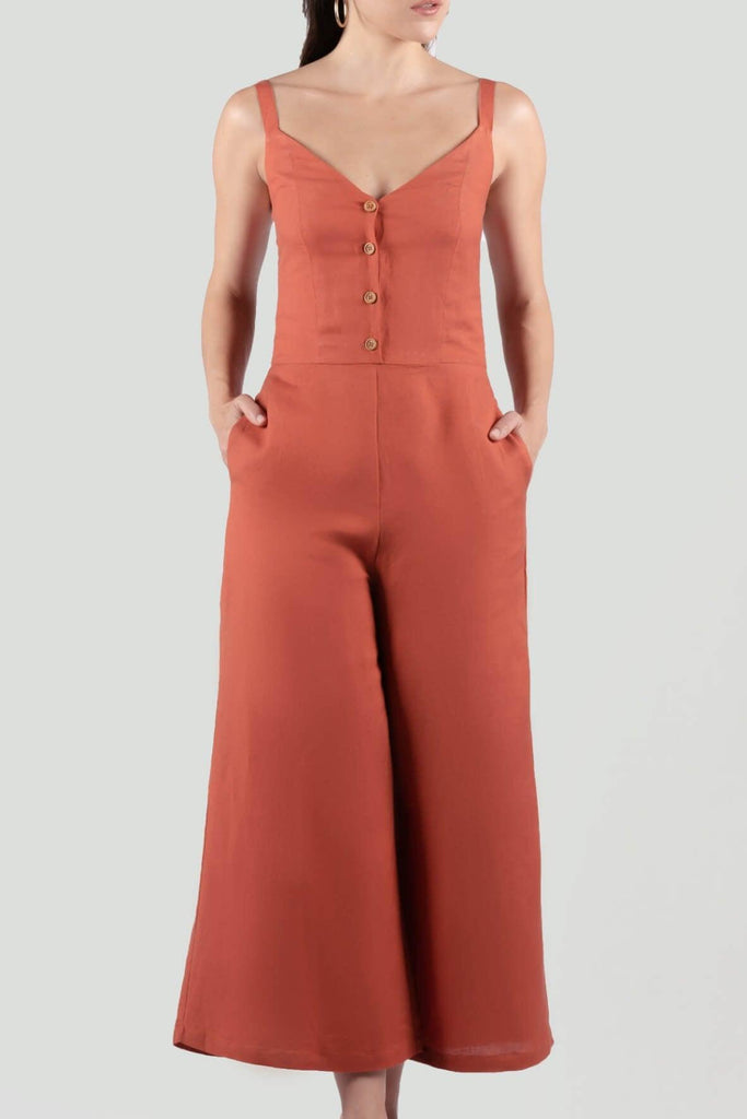 Amber Front Button Overall Jumpsuit in Sunset - The Rushing Hour