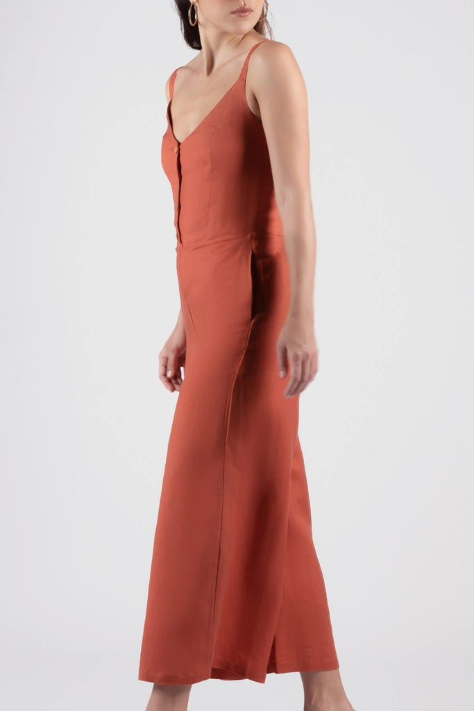 Amber Front Button Overall Jumpsuit in Sunset - The Rushing Hour
