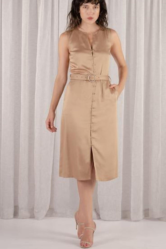 Petra Front Button Dress in Latte - The Rushing Hour
