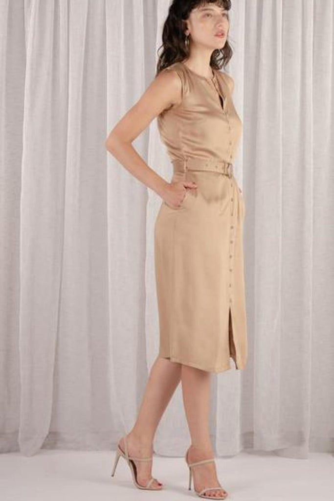 Petra Front Button Dress in Latte - The Rushing Hour