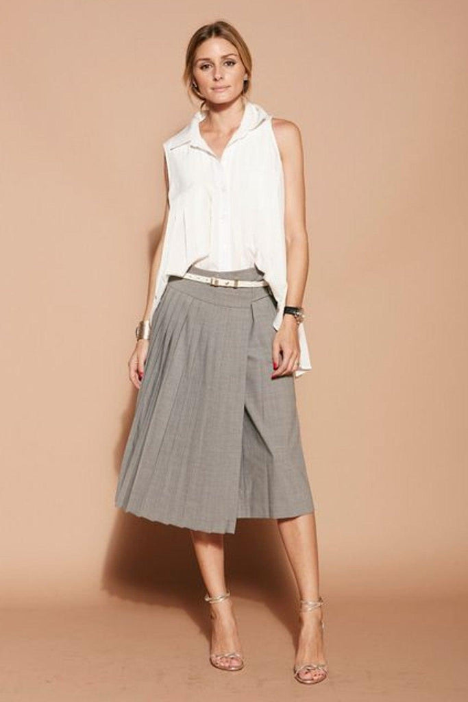 Light Grey Pleated Culottes Skirt - Tibi