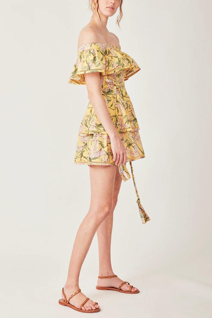 Capri Layer Mini Dress in Floral Yellow - Torannce