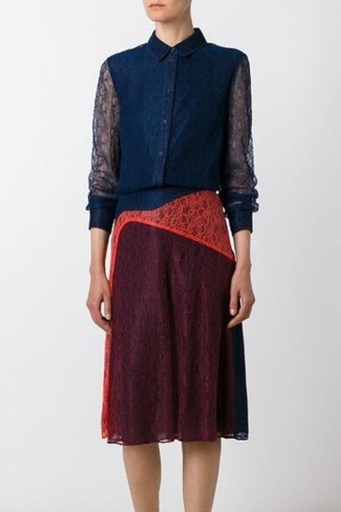 Dark Blue Long-sleeved Shirt With Floral Lace - Tory Burch