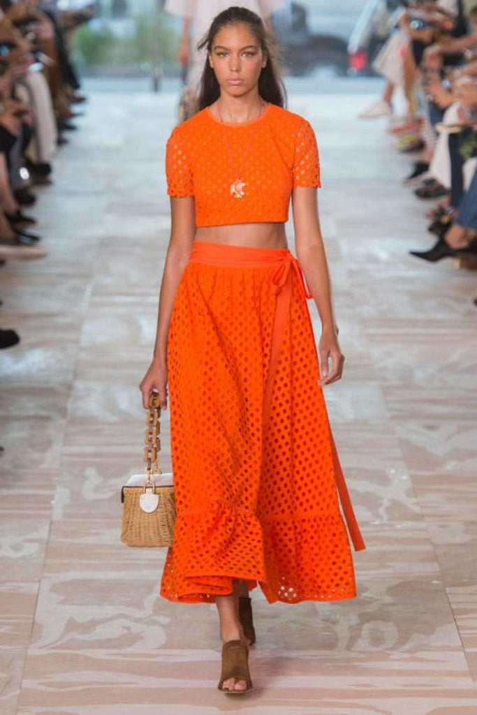 Orange Laced Maxi Skirt With Holes - Tory Burch