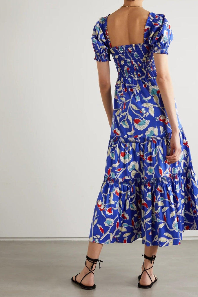 Shirred Floral-Print Cotton-Blend Maxi Dress - Tory Burch