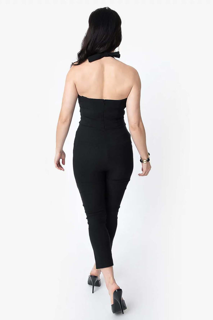 Plain Long Black Jumpsuit - Unique Vintage