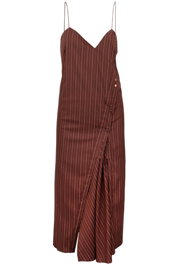 Button Stripe Dress Brown - Wnderkammer