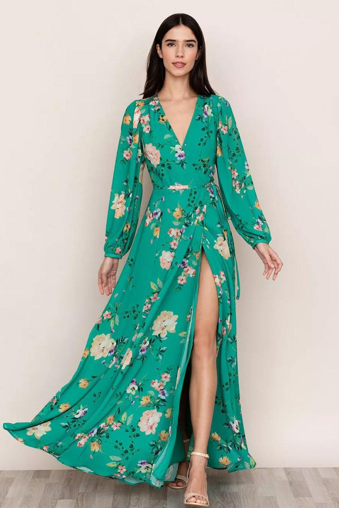 Green Maxi Dress With Floral Prints - Yumi Kim